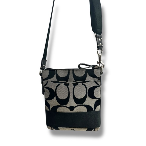 Coach Signature File Bag Black Gray Monogram Canvas Crossbody Messenger Bag - Picture 2 of 9